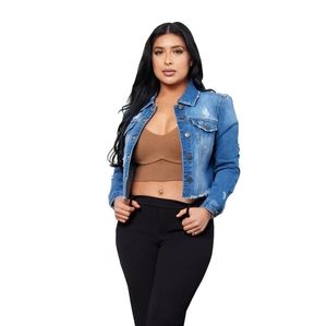 BBJ Cropped Destructed Fray Denim Jacket